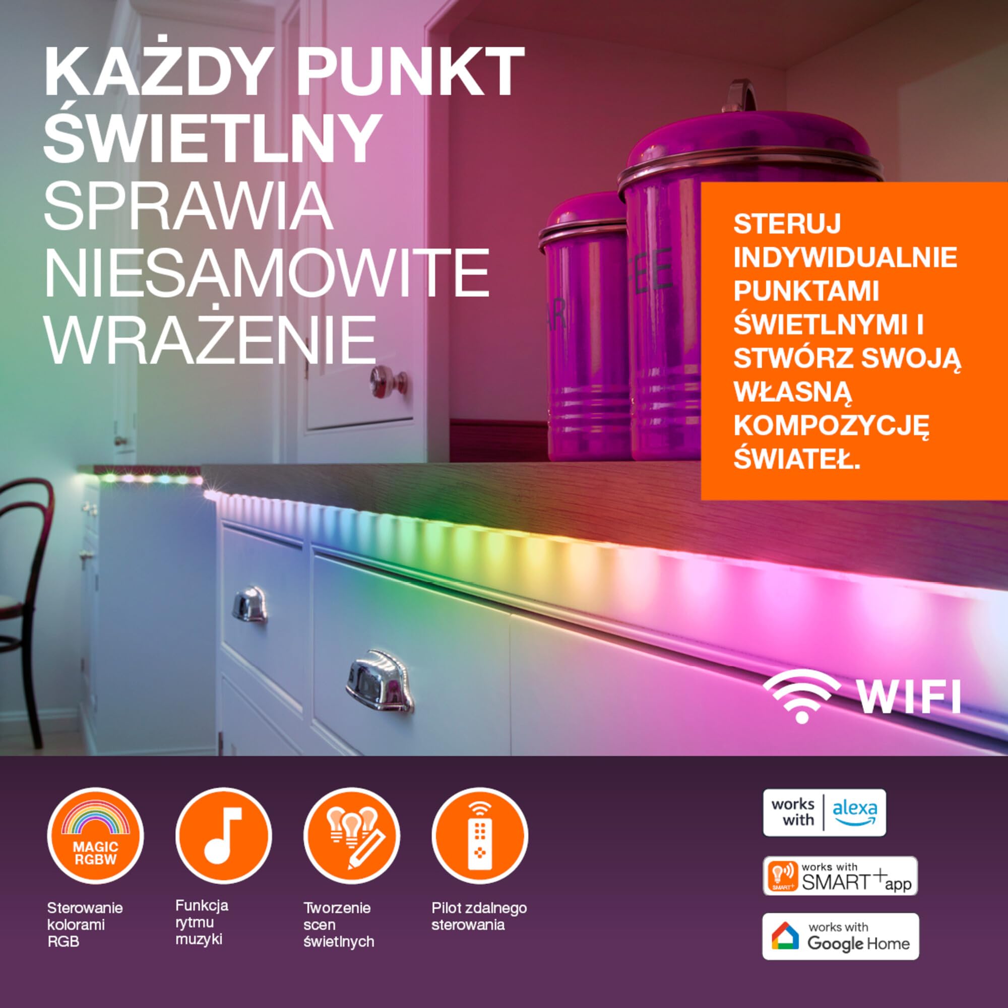 OSRAM SMART WIFI NEON FLEX MGC RGB RC kolorowe paski LED do użytku na zewnątrz z technologią WiFi i równomiernym rozsyłem światła, możliwość przyciemniania, biały, silikon, 3 m, niewymienne żarówki