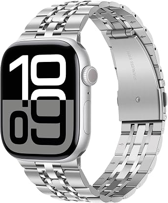 Tasikar Band Compatible with Apple Watch Band 42mmSeries 11/10 41mm 40mm 38mm Men Women Strap Stainless Steel Metal Bracelet Compatible with iWatch SE Series 11 10 9 8 7 6 5 4 3 2 1, Silver