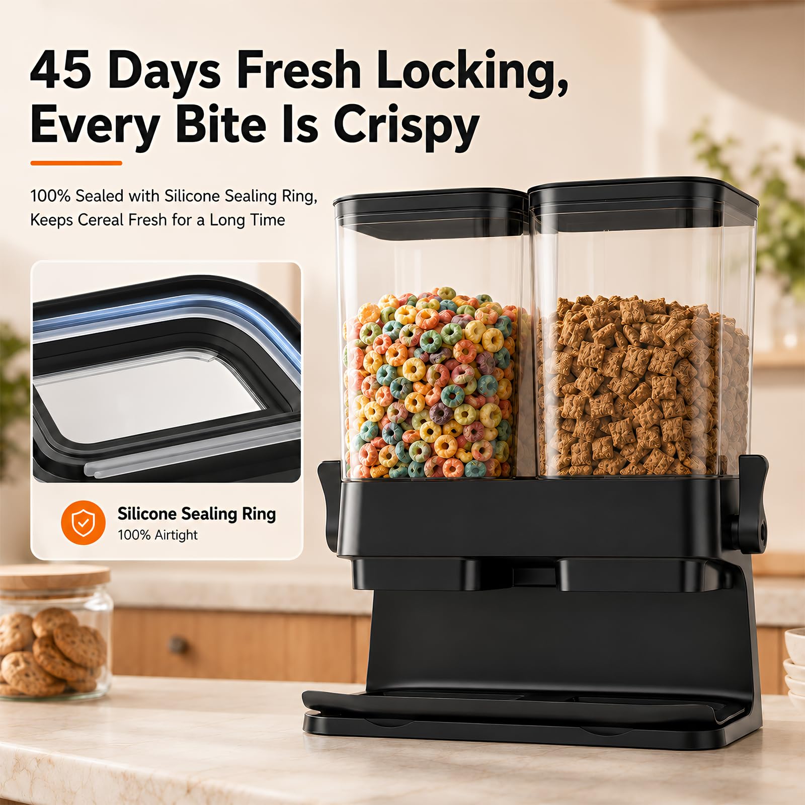 3L Große Müslispender mit Doppelbehälter, Cornflakes Spender aus ABS+PS, Cornflakes Behälter mit Deckel, Aufbewahrungsbox Küche Organizer für trockene Lebensmittel, Reis, Kaffeebohnen