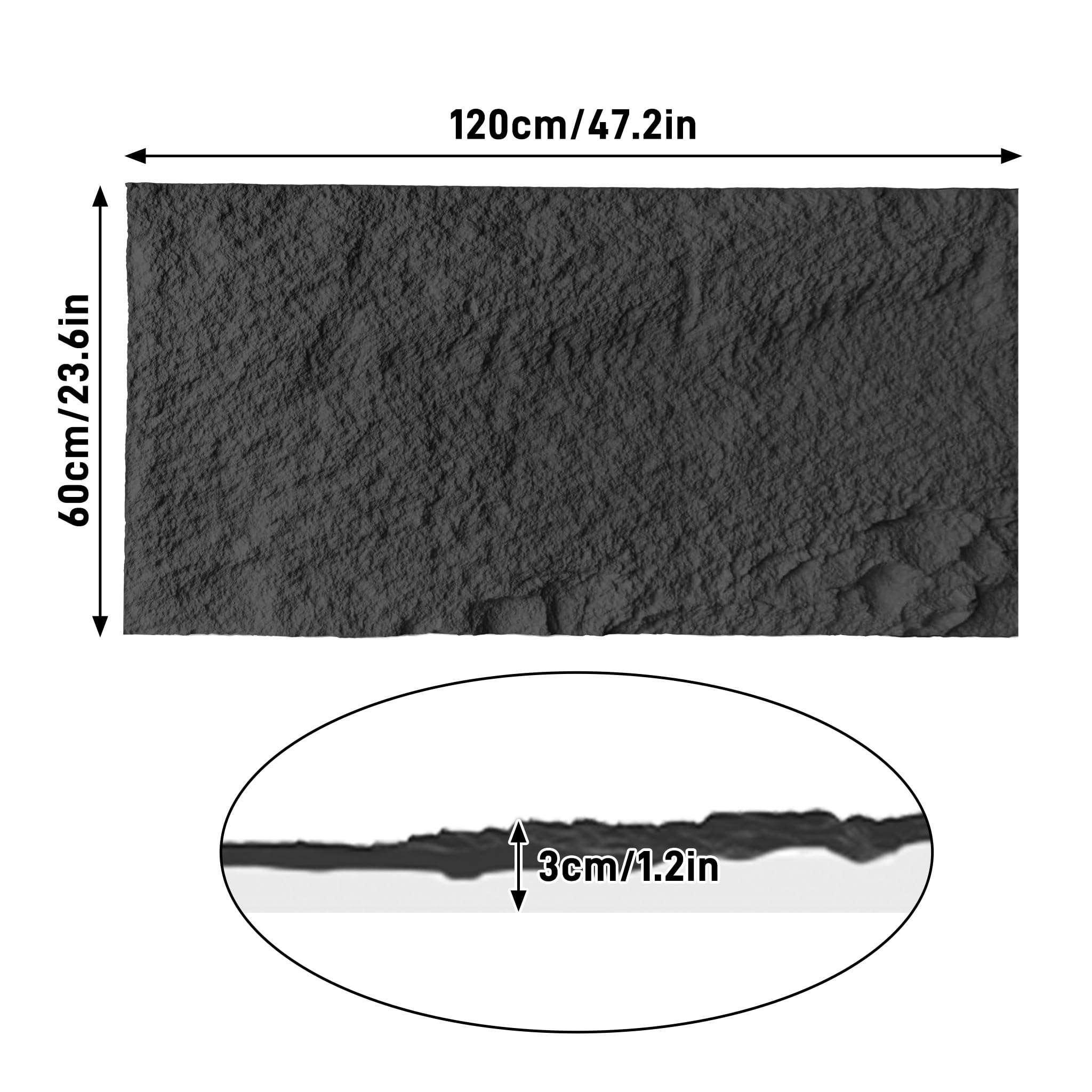 XMTECH Panele ścienne 3D o wyglądzie kamienia, 120 x 60 cm, PU okładzina ścienna, panele ścienne, wygląd kamienia naturalnego, do wnętrz, salonu, kuchni, łazienki – model A, grafitowo-czarny, 3 cm, 2