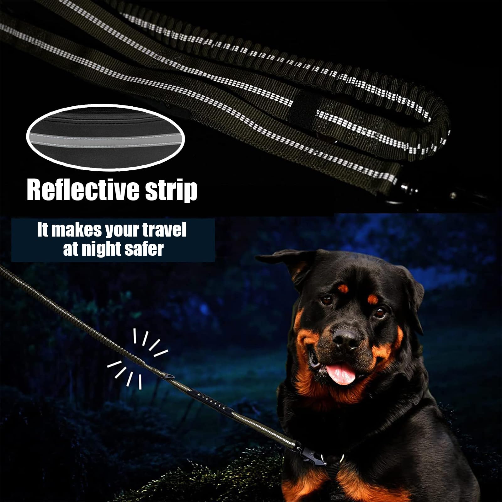 Hands Free Dog Lead Walking Belt,Heavy Duty Dog Running with Waist Belt,Adjustable Bungee,Waist Bag Reflective Stitches for Jogging - Image 4