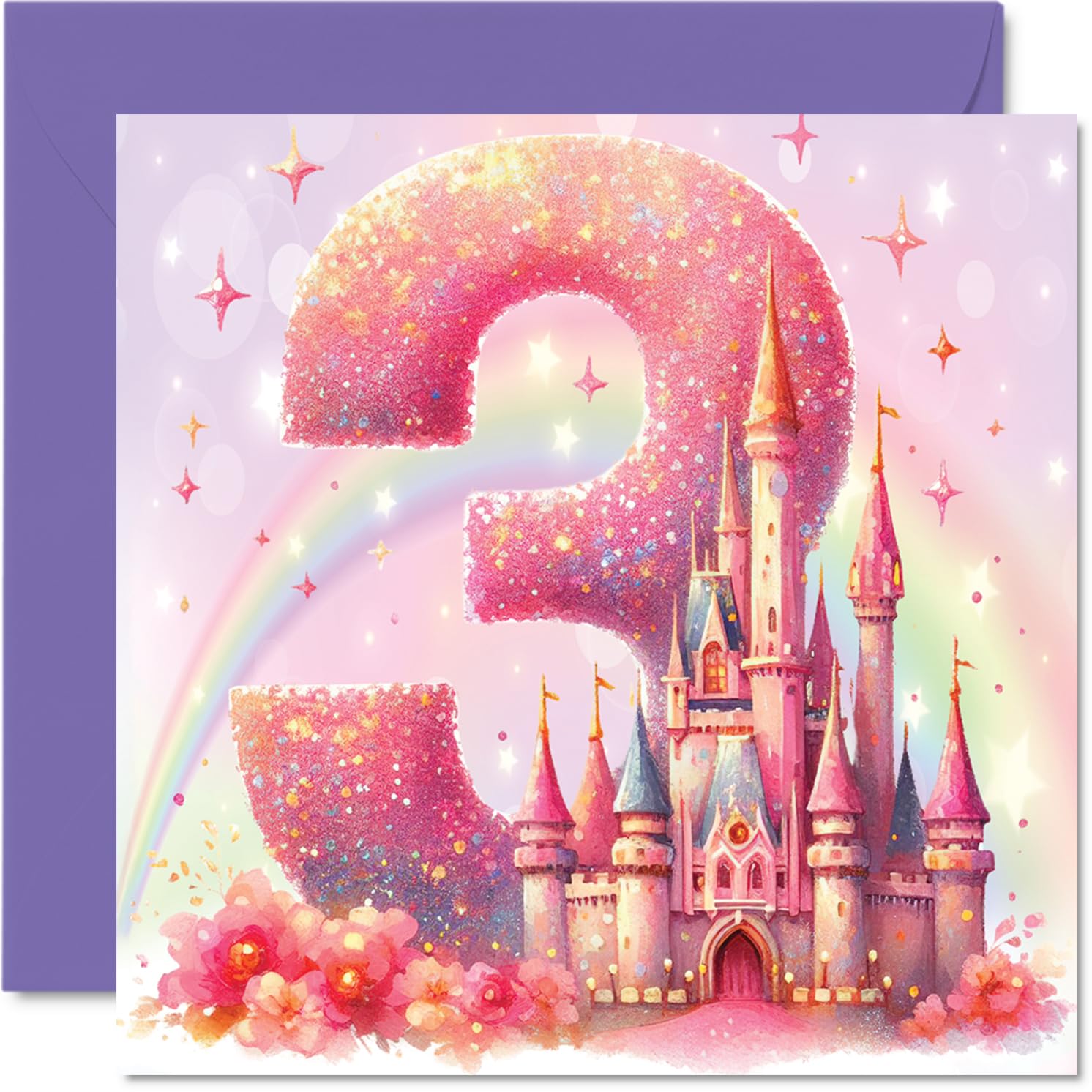 3rd Birthday Cards for Girls - Fairy Princess Castle - Happy Birthday Card for 3 Year Old Girl Cousin Daughter Sister Goddaughter, 145mm Bday Greeting Cards