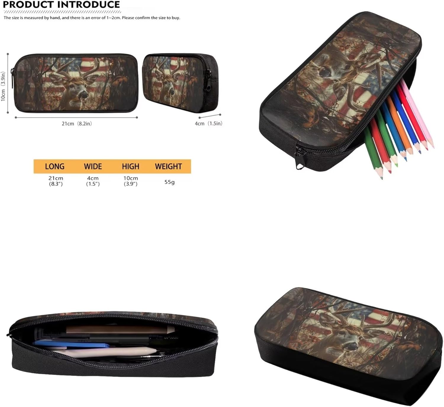 Uourmeti Camo Deer Kids Backpack with Lunch Box for Boys Girls 10-12 Custom Name Backpack Set School Bag for Kindergarten Elementary School Pencil Case Bookbags for Teens Schoolbag Purse