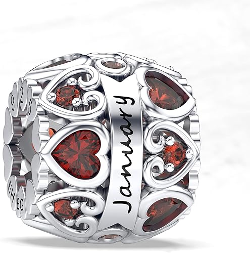 EHEG Dijes de piedra natal de amor para pulseras y collares, plata de ley 925 con circonita cúbica 5A, regalos de joyería para mujeres y niñas