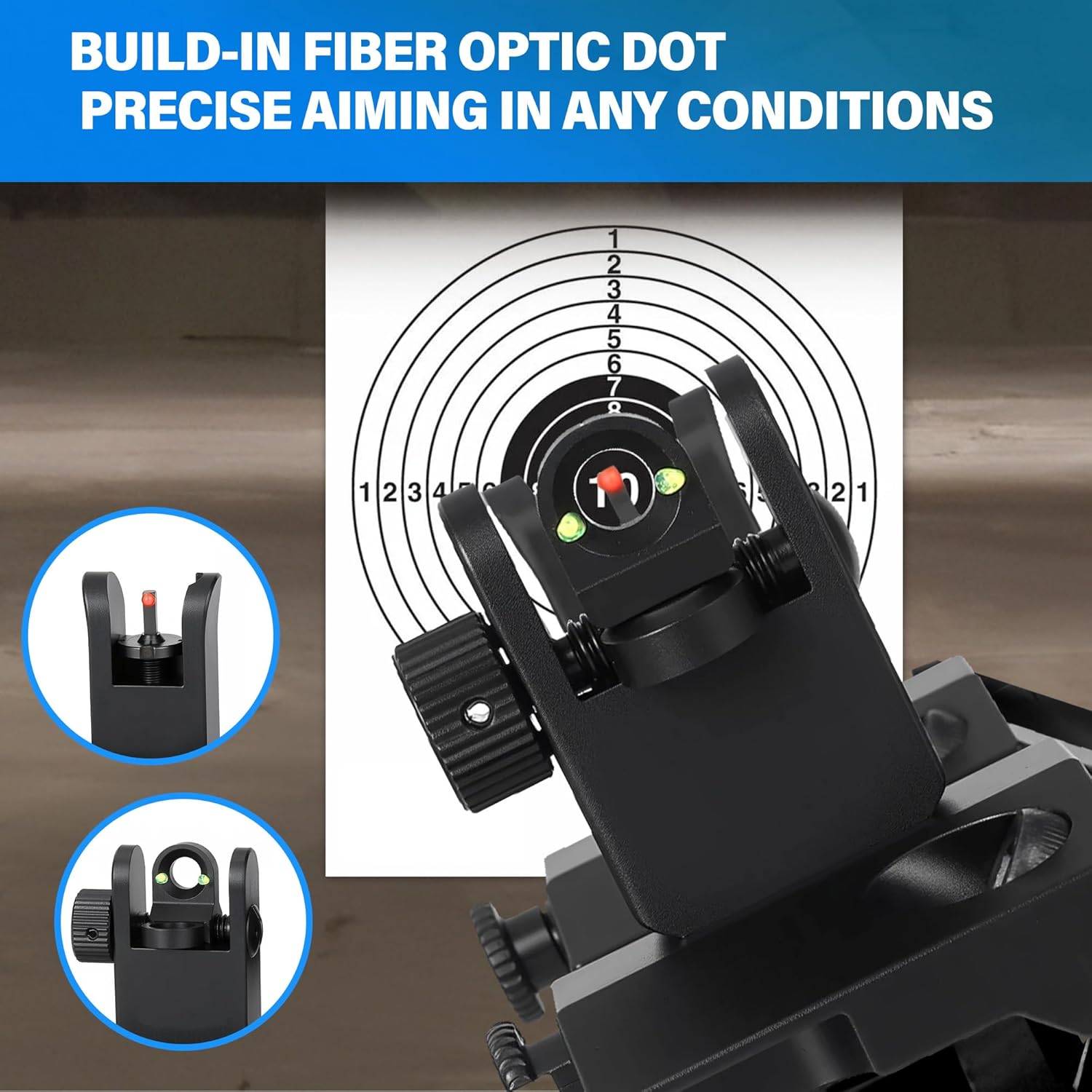 45 Degree Offset Iron Sights with Fiber Optics Red Green Dots,Flip Up Front Rear Sights,BUIS Backup Sight Set,Tool-Free Adjustable Front Sight Rapid Transition,Fits Picatinny and Weaver Rails