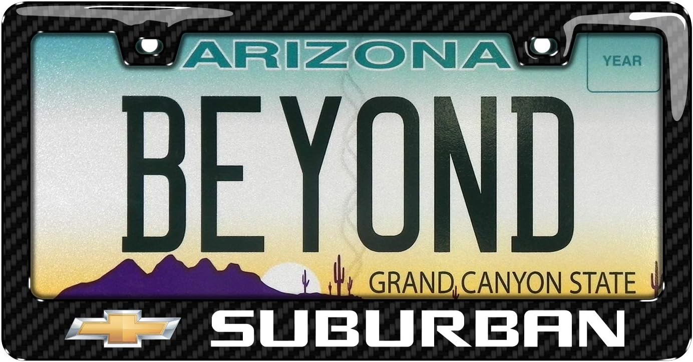 iPick Image for Chevrolet Suburban 3D Real Carbon Fiber Finish ABS Plastic License Plate Frame is Official Licensed
