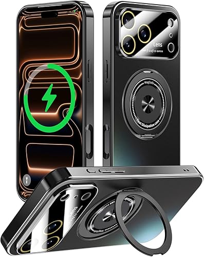 Funda para iPhone 17 Pro Max con soporte magnético giratorio cubierta de cámara integrada compatible con MagSafe Funda delgada de protección a