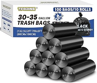 T.FORING 30-35 Gallon Trash Bags Heavy Duty 1.5 Mil - 31" x 39" 100 Count Large Black Garbage Bags 30+ Gall...
