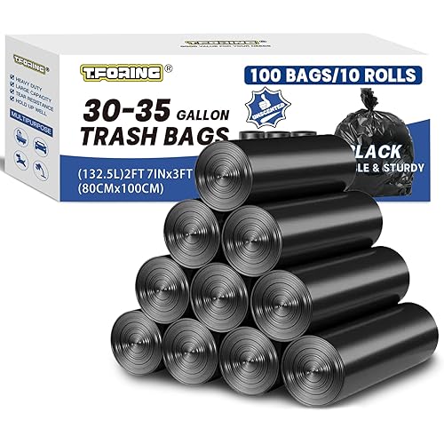 30-35 Gallon Trash Bags Heavy Duty 1.5 Mil - 31" x 39" 100 Count Large Black Garbage Bags 30+ Gallon Strong Plastic Trash Can Liners for Home Kitchen Commercial Lawn and Leaf