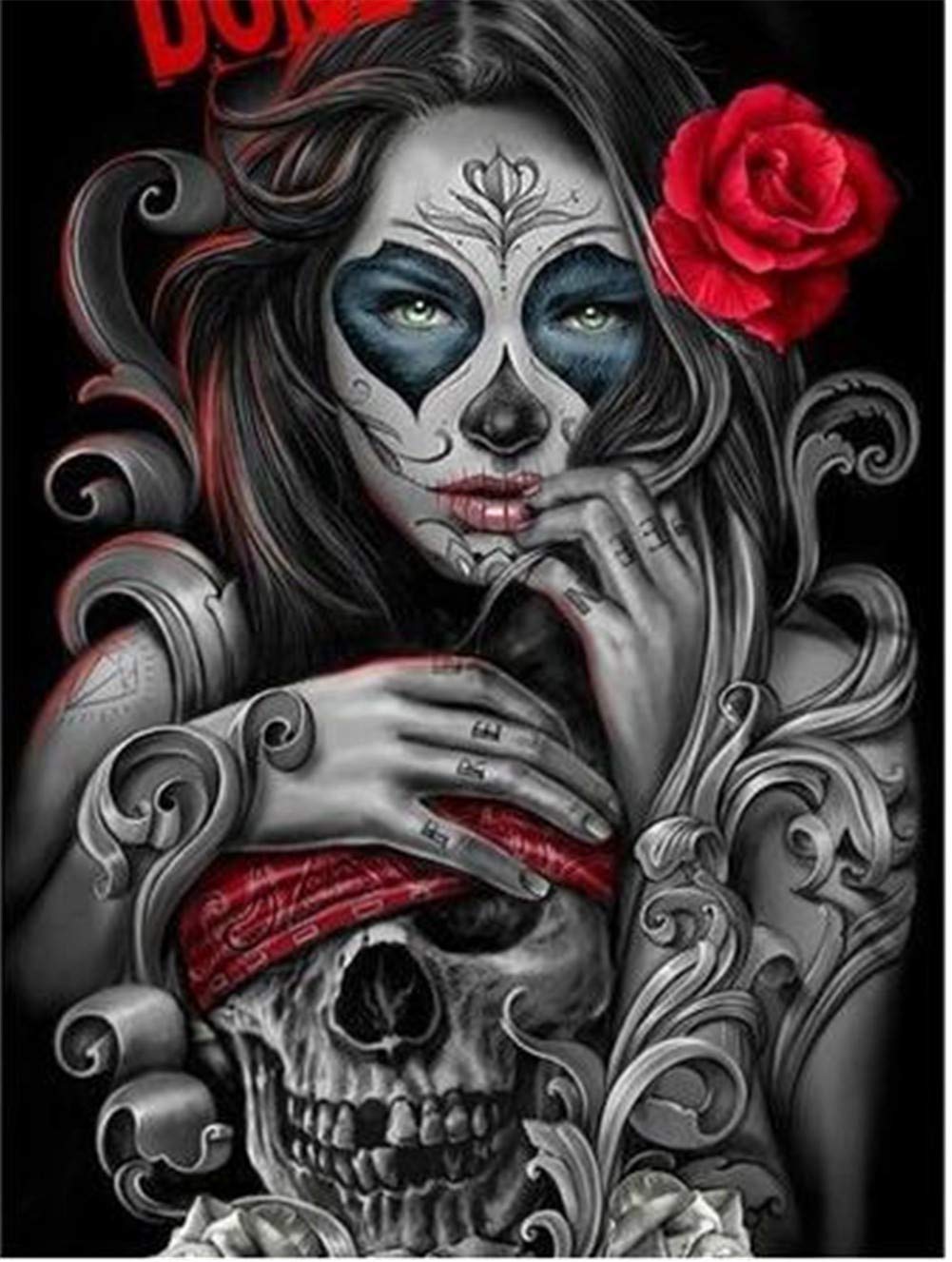 Diamond Painting Halloween fille crâne broderie 5D carrée 70x90cm