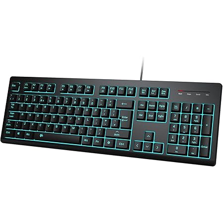 B.FRIENDIT Computer Backlit Keyboard Wired, USB Soft Touch Keyboard that Light up, Quiet Typing Keys, QWERTY UK layout for PC Desktop Laptop Gamer PS4 – Matte Black…