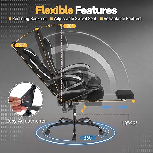Miniatura 5 de Giantex Silla de juegos, silla ergonómica de escritorio para computadora con reposacabezas, soporte lumbar, reposabrazos de acoplamiento, respaldo