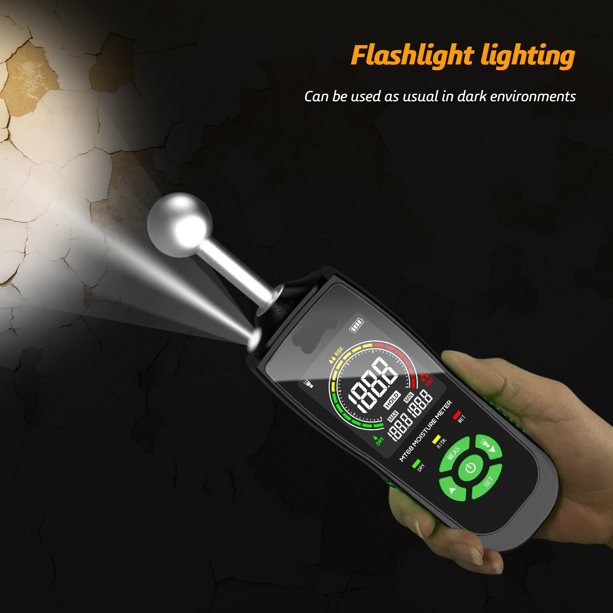 Luftqualitätsmonitor, MT68 Digitales Holzfeuchtemessgerät, berührungsloser Holzfeuchtigkeitsdetektor, LCD-Bildschirm, Hygrometer-Alarm