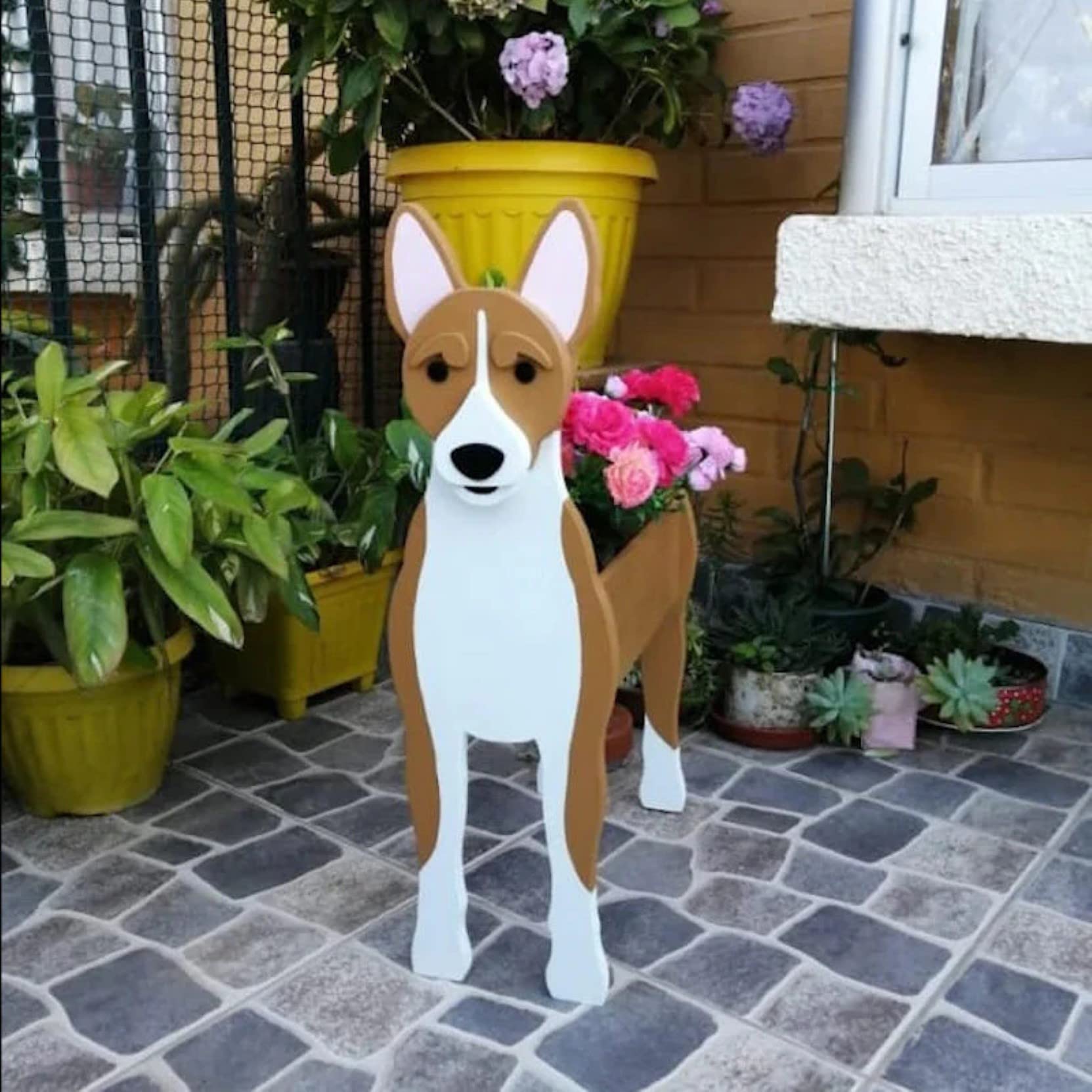 HLASMSPE Bassenji Planter Plant Pot, Flower Pot For Garden Decora, Small Pupy Gifts for Women, Dog Shape Plant Container Holder Dog Storage Box, 43 * 25cm