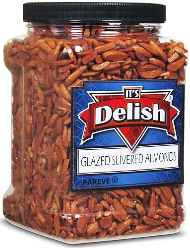 Its Delish - Almendras glaseadas gourmet de 36 onzas, contenedor reutilizable jumbo de 36 onzas – Vegano, Kosher, sin OMG, sin sabores artificiales