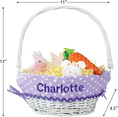 Miniatura 3 de Lillian Vernon Cesta de Pascua de mimbre personalizada para niños, forro lavanda extraíble, para niñas y niños, primera búsqueda de huevos del bebé,