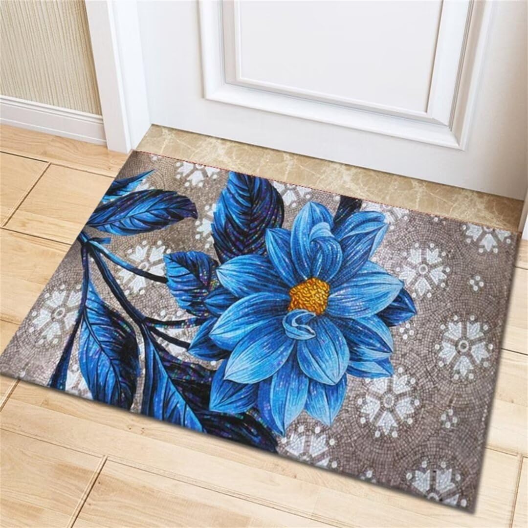 Tapis facile à nettoyer pour chien et entrée de maison fleurie