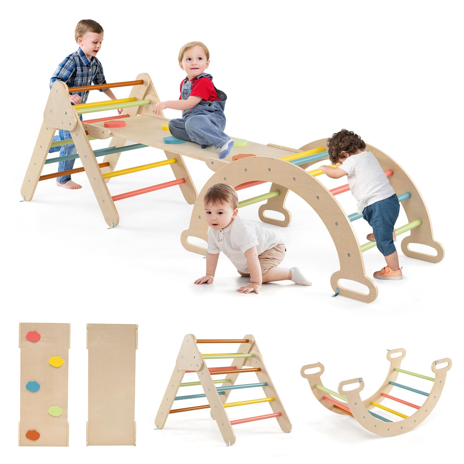 COSTWAY 3 in 1 Toddler Climbing Frame, Kids Wooden Climber Toys Set with Arch, Reversible Ramp, Indoor Montessori Play Gym for Boys Girls 1 Years Old+ — image 1