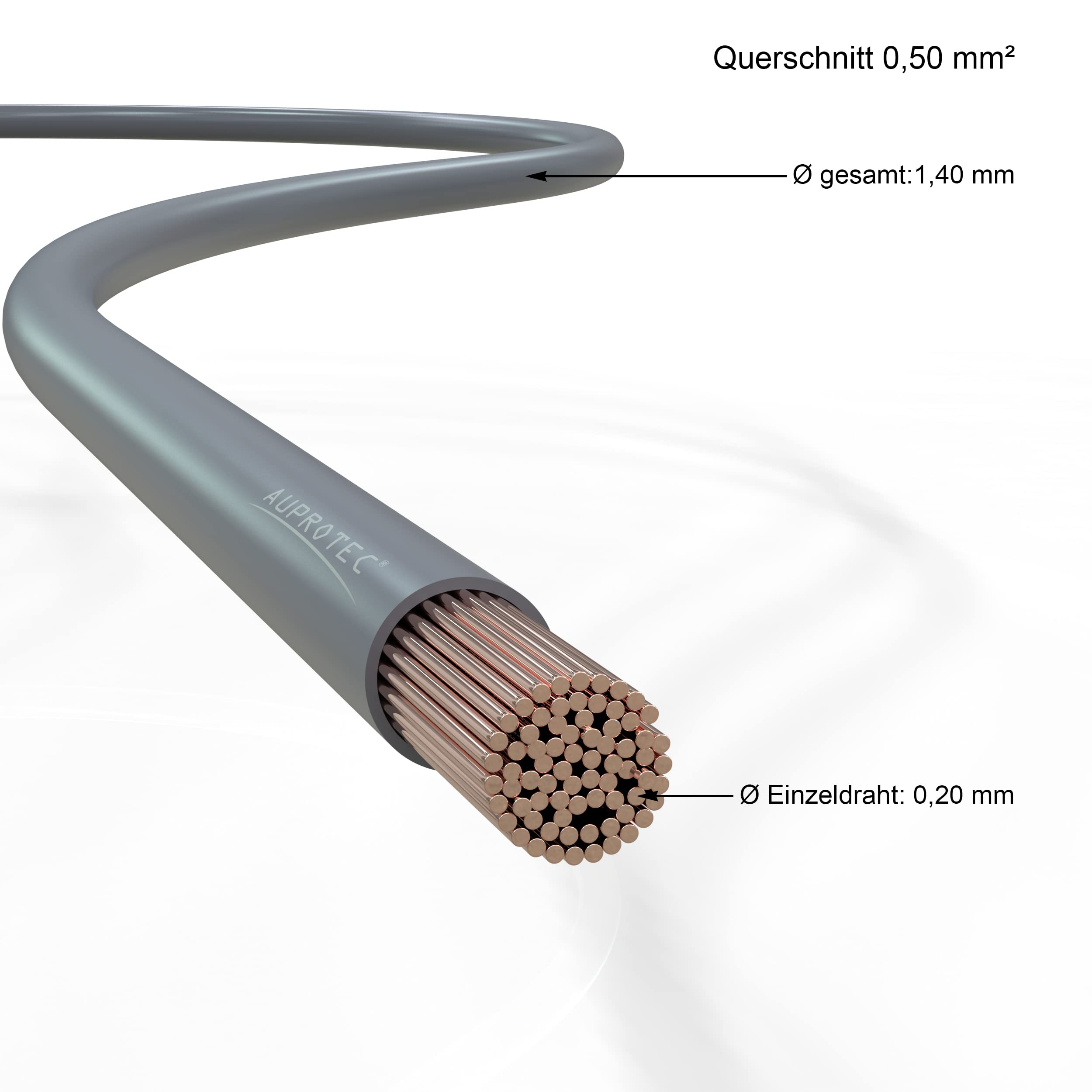 AUPROTEC przewód samochodowy 0,50 mm² FLRY-B pętla 5m lub 10m do wyboru: 5m, szary