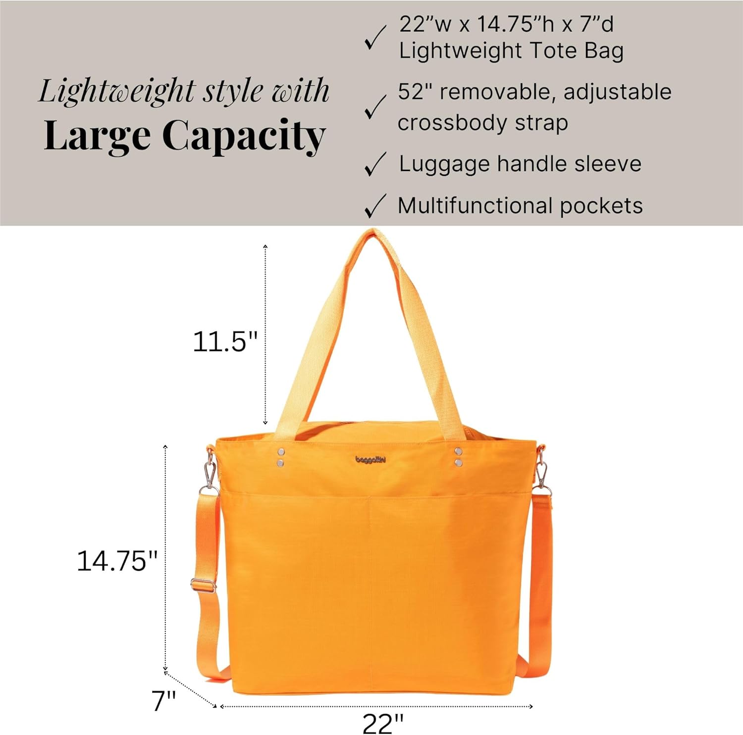 Baggallini Large Carryall Tote - Lightweight Nylon Zipper Top Weekender Travel Beach Bag w/Luggage Sleeve - Image 4