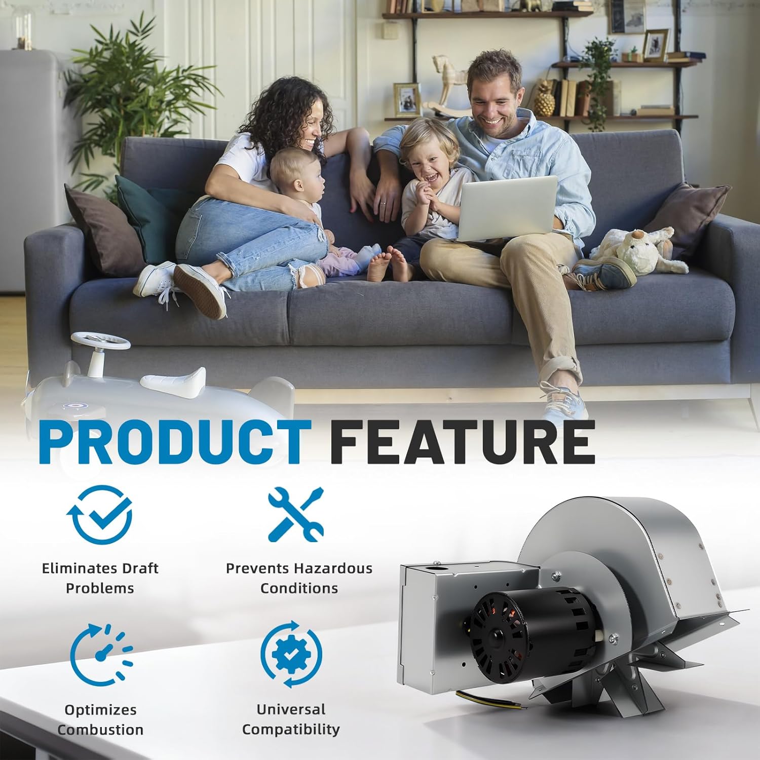 D-3 Inline Chimney Draft Inducer Fan 115V Replaces Tjernlund D-3,D3,for Vertical Vent Systems,All Fuels