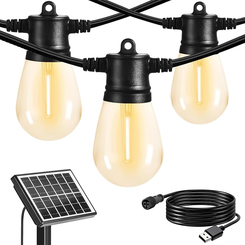 SUNTHIN Guirnalda de luces solares para exteriores, recargable por USB, luces solares para exteriores con 30 bombillas LED impermeables e inastillables para patio, porche, jardín, pileta, fiesta, camping