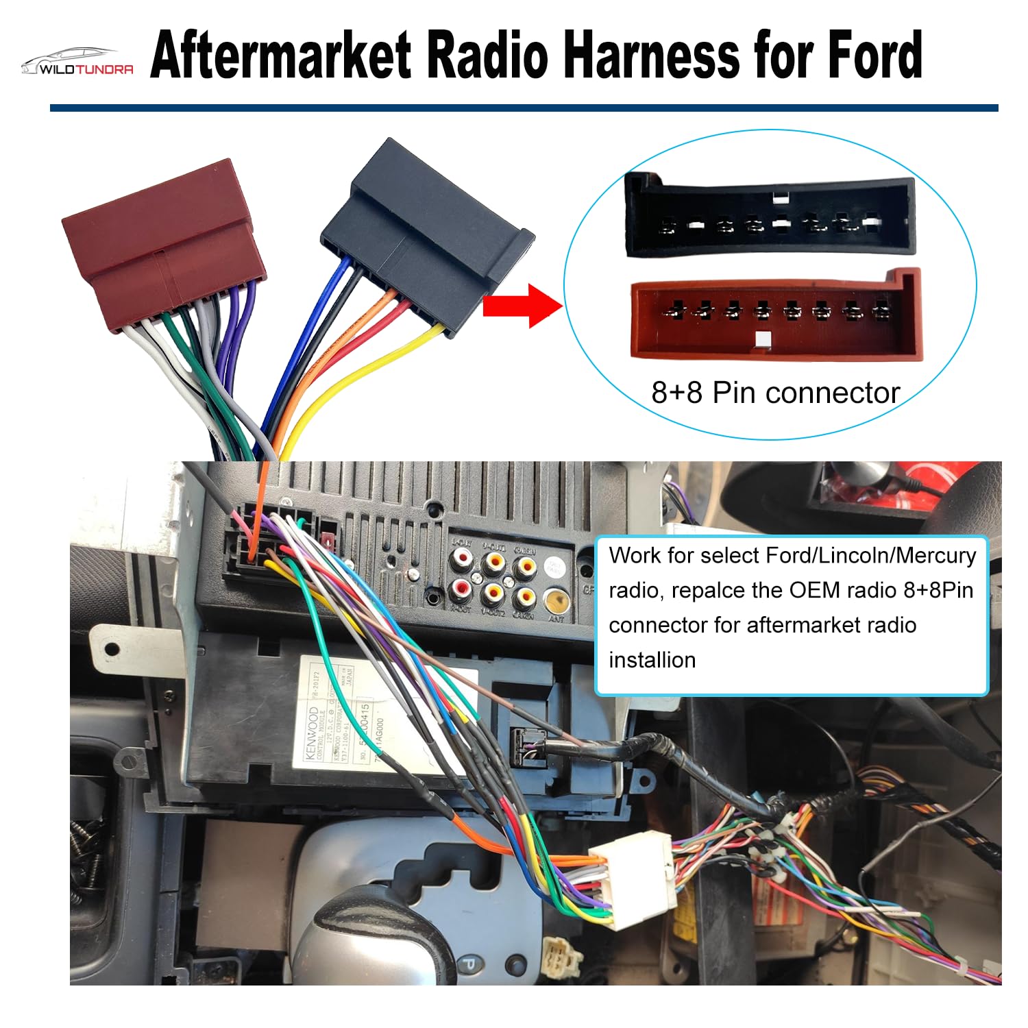 Arnés de cableado estéreo de 16 pines para Ford 1985-2004, adaptador de arnés estéreo de coche Android de 8 pines + 8 pines para Lincoln 1986-1995 Mercury 1986-2002
