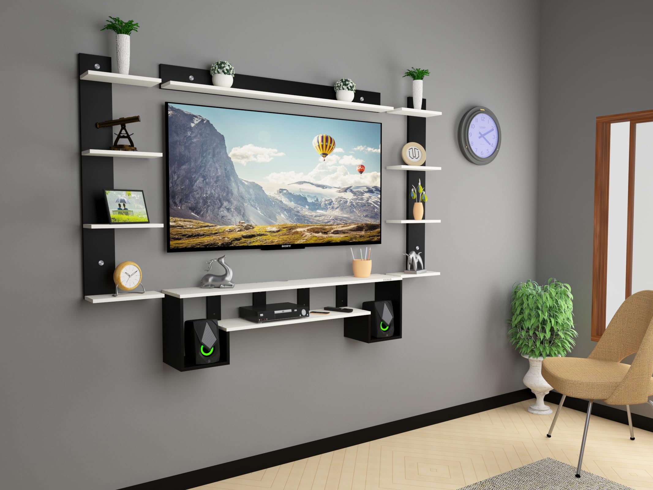 Rock Engineered Wood TV Entertainment Unit Set Top Box Stand, Mounted TV Unit - Ideal for Upto Size 43 inch (Black & White) Color May Vary Slightly-image-43