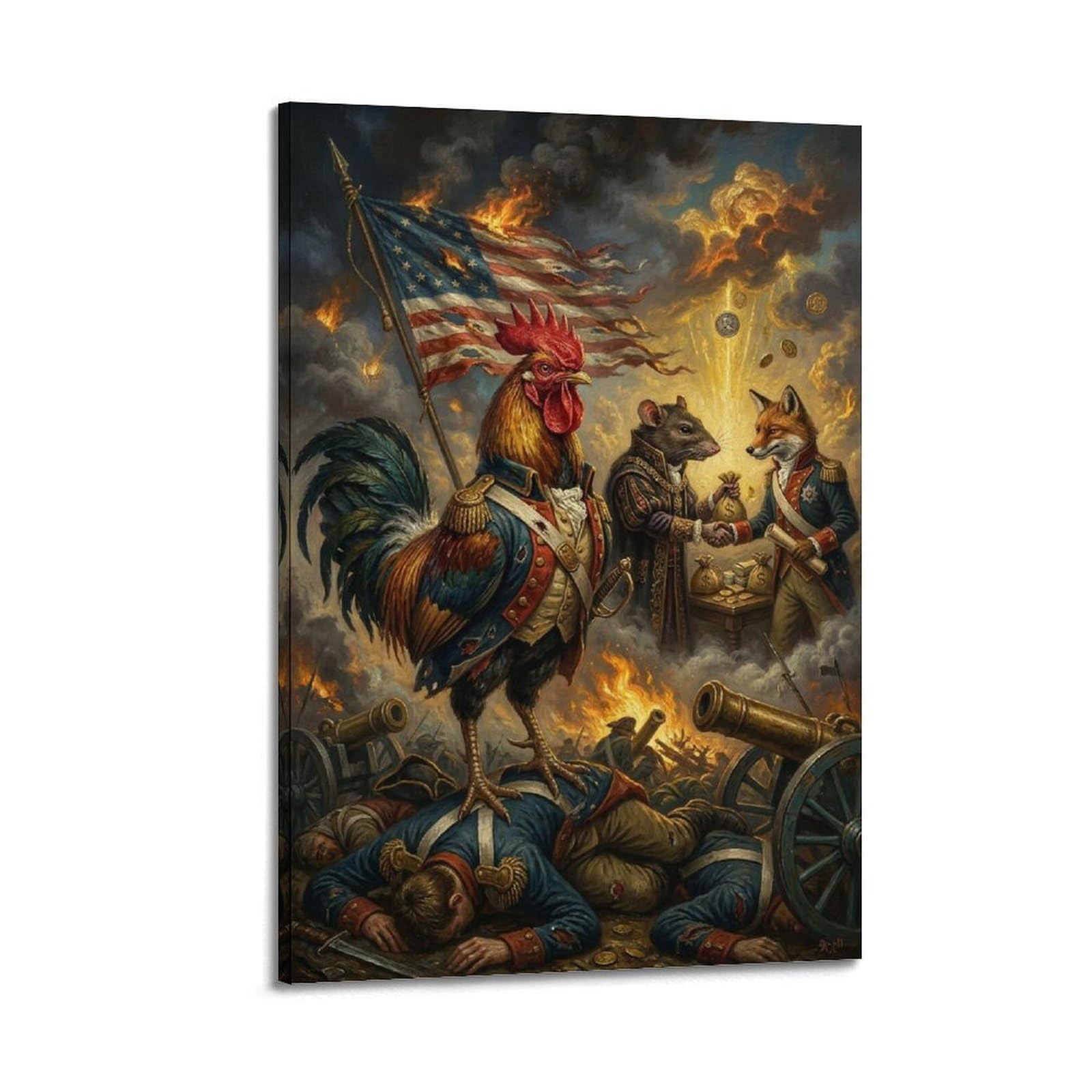 XKUGA Surreal Vintage Animal Poster Rooster Revolution Battlefield Satire Modern Decorative Canvas Prints - Ideal Wall Art for Family, Man Cave, Game Room, Boys & Girls Bedroom 16x24inch(40x60cm)