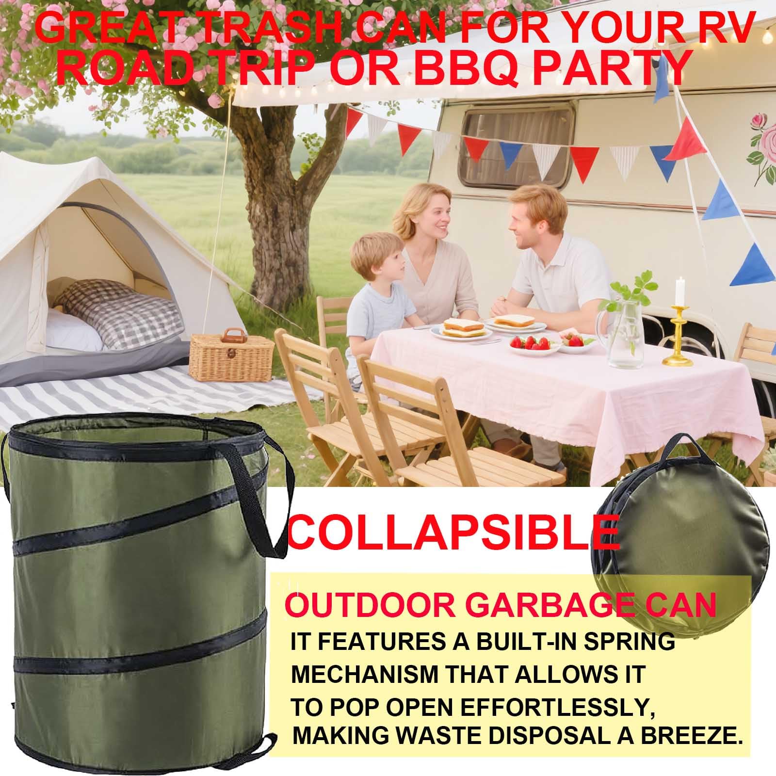 Sac à déchets de jardin et de camping, pliable en tissu Oxford pop-up avec poignées, panier réutilisable pour feuilles et jouets, idéal pour le jardinage, la randonnée, le pique-nique, le soin du