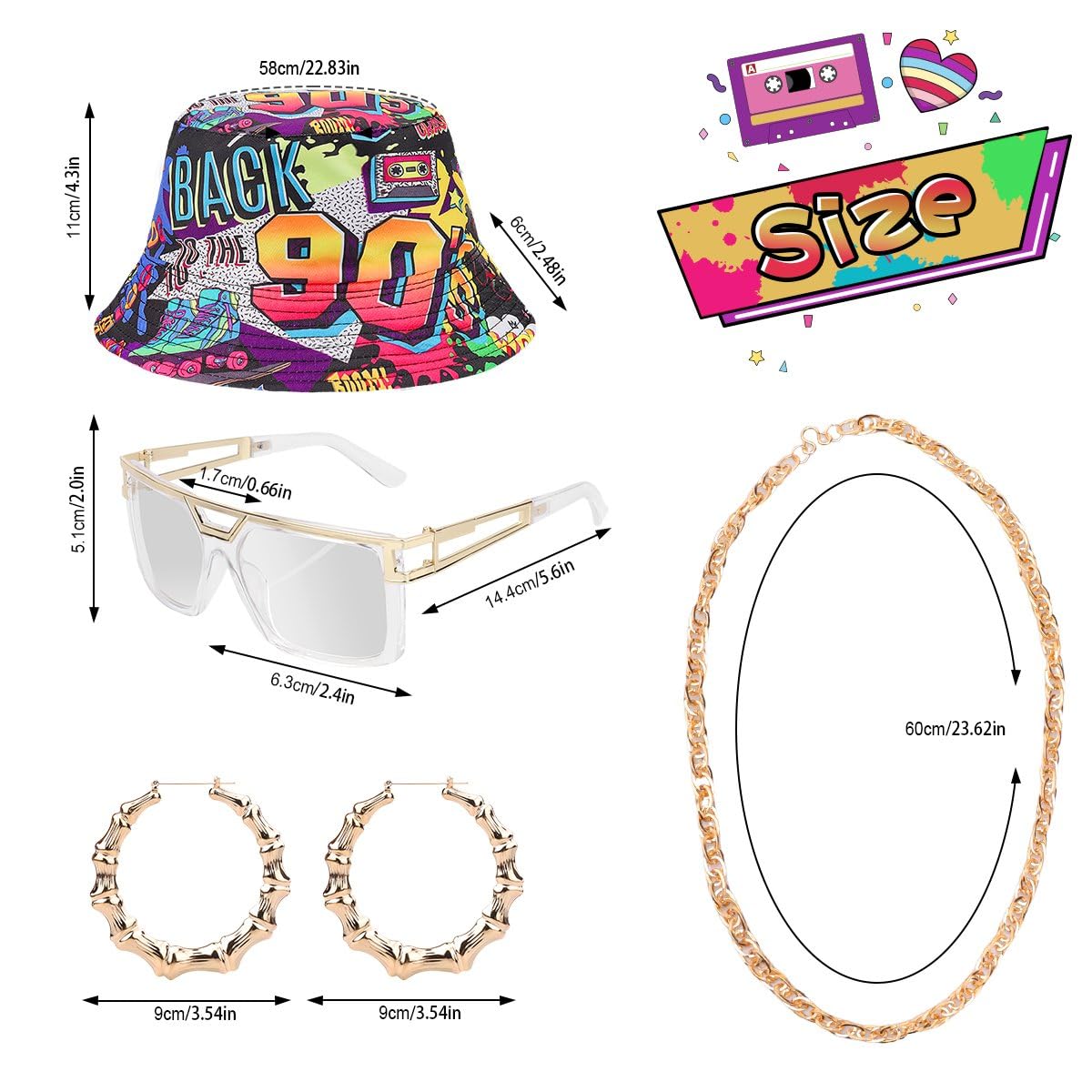 WILDPARTY 80s 90s Hip Hop Costume Outfit for Women Baseball Jersey Shirt Yoga Pants Bucket Hat Gold Chain Rapper Accessories 1990s 1980s Neon Clothes Retro Party Pattern-G XL - Image 3