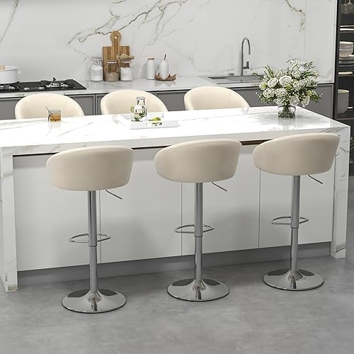 Miniatura 8 de KCC Juego de 2 taburetes de bar de terciopelo, taburetes de bar con respaldo bajo, taburete giratorio para isla de cocina, bar pub (Begie)