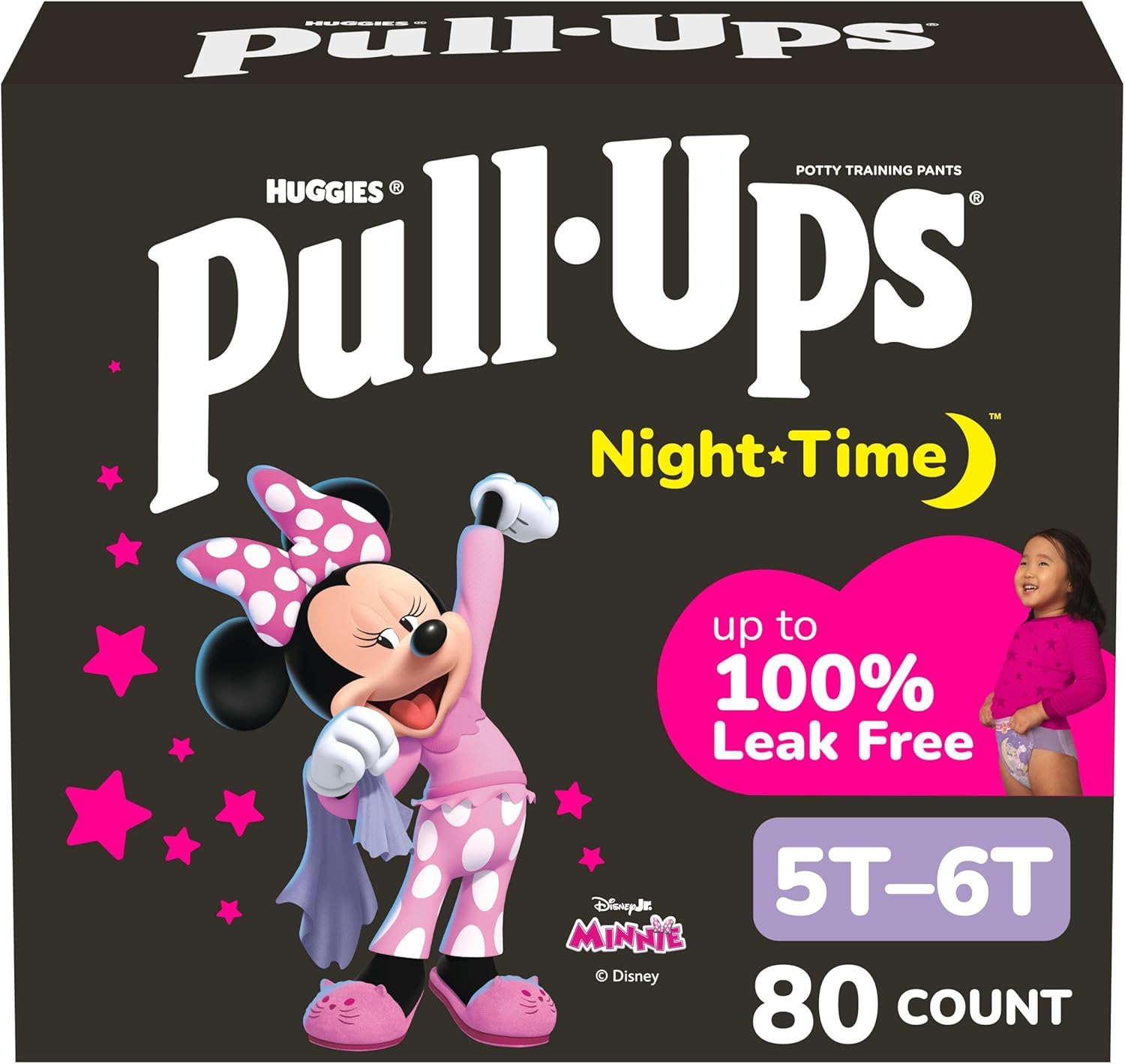 Pull-Ups Girls' Night-Time Potty Training Pants, Size 5T-6T Overnight Training Underwear (46-60 lbs), 80 Ct 5T-6T 80