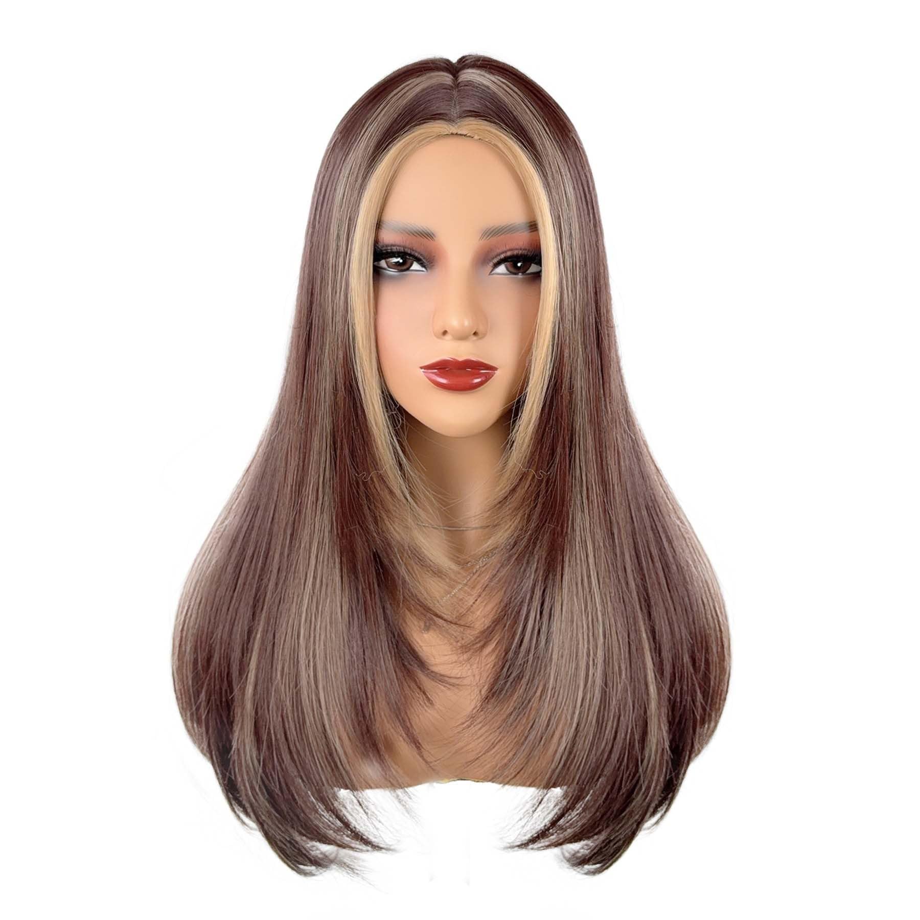 23 Inch Straight Lace Front Wig, Synthetic Layered Design with Middle Part Closure, Ideal for Women’s Daily Wear & Special Occasions, Dark Brown