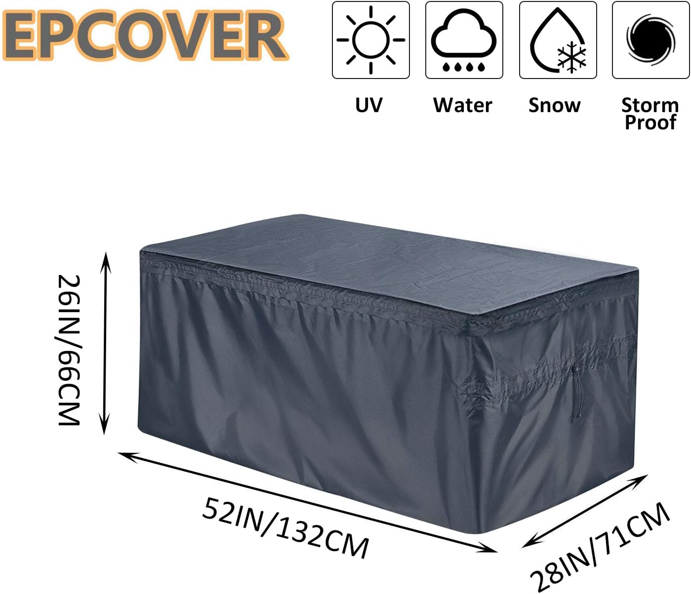 EPCOVER Patio Deck Box Cover to Protect Large Deck Boxes-Waterproof Cover with Zipper and Handles (52" L x 28" W x 27" H) : Patio, Lawn & Garden
