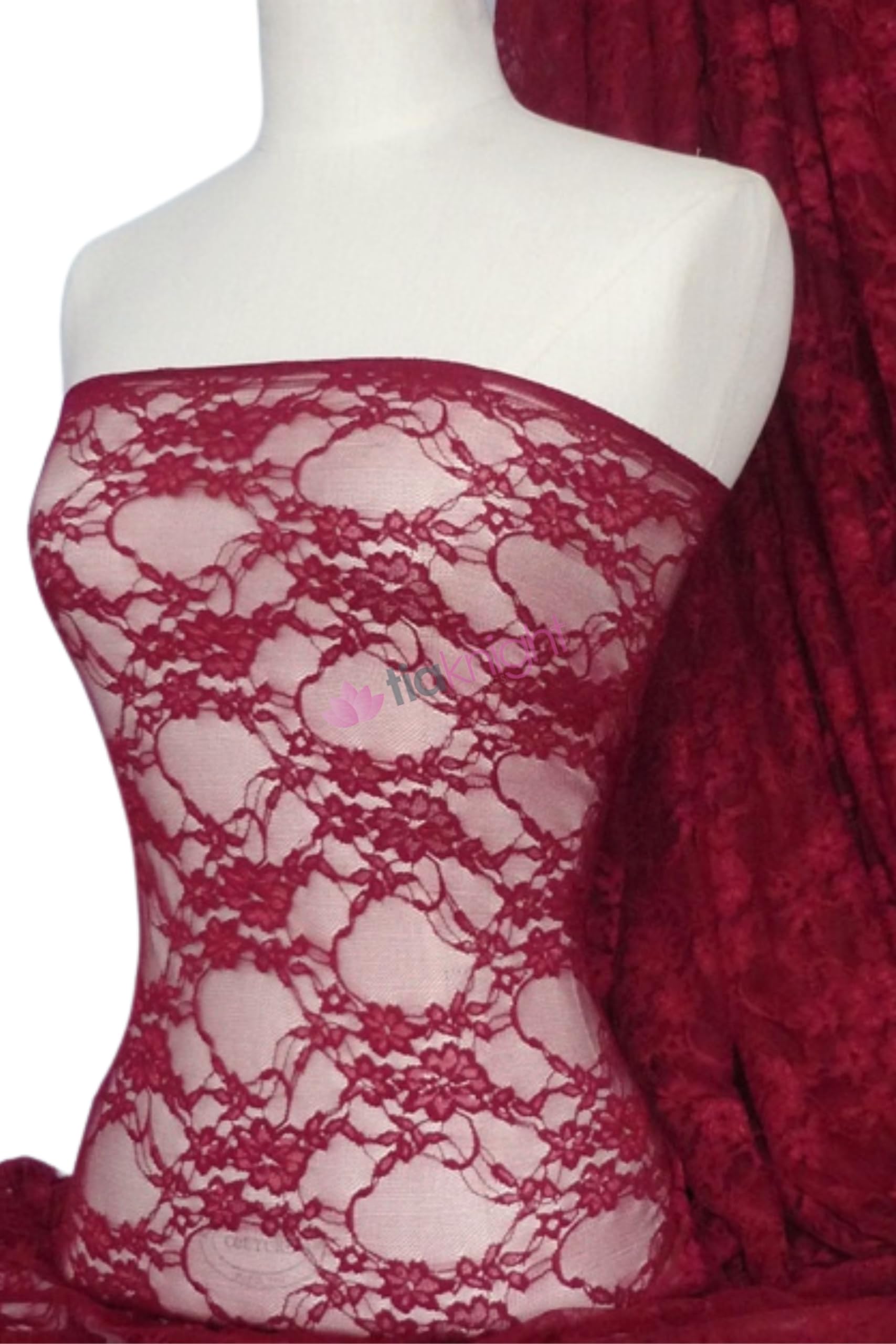 Tia Knight Inspired Fabrics Cherry Red Flower Stretch Lace Fabric | Dressmaking & Dance Wear Material | Sold By The Metre | Same Day Dispatch | By Tia Knight (Cherry Red)