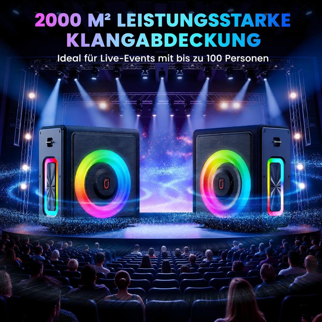 HWWR Karaoke maschine, Tragbarer Bluetooth 5.3 Lautsprecher, Karaoke Anlage mit 3 mikrofonen, 300W Vintage Leder PA Anlage mit Tonhöhenkorrektur, Unterstützung für TV/TWS/TF-Karte/USB/AUX/Live (3MICS)