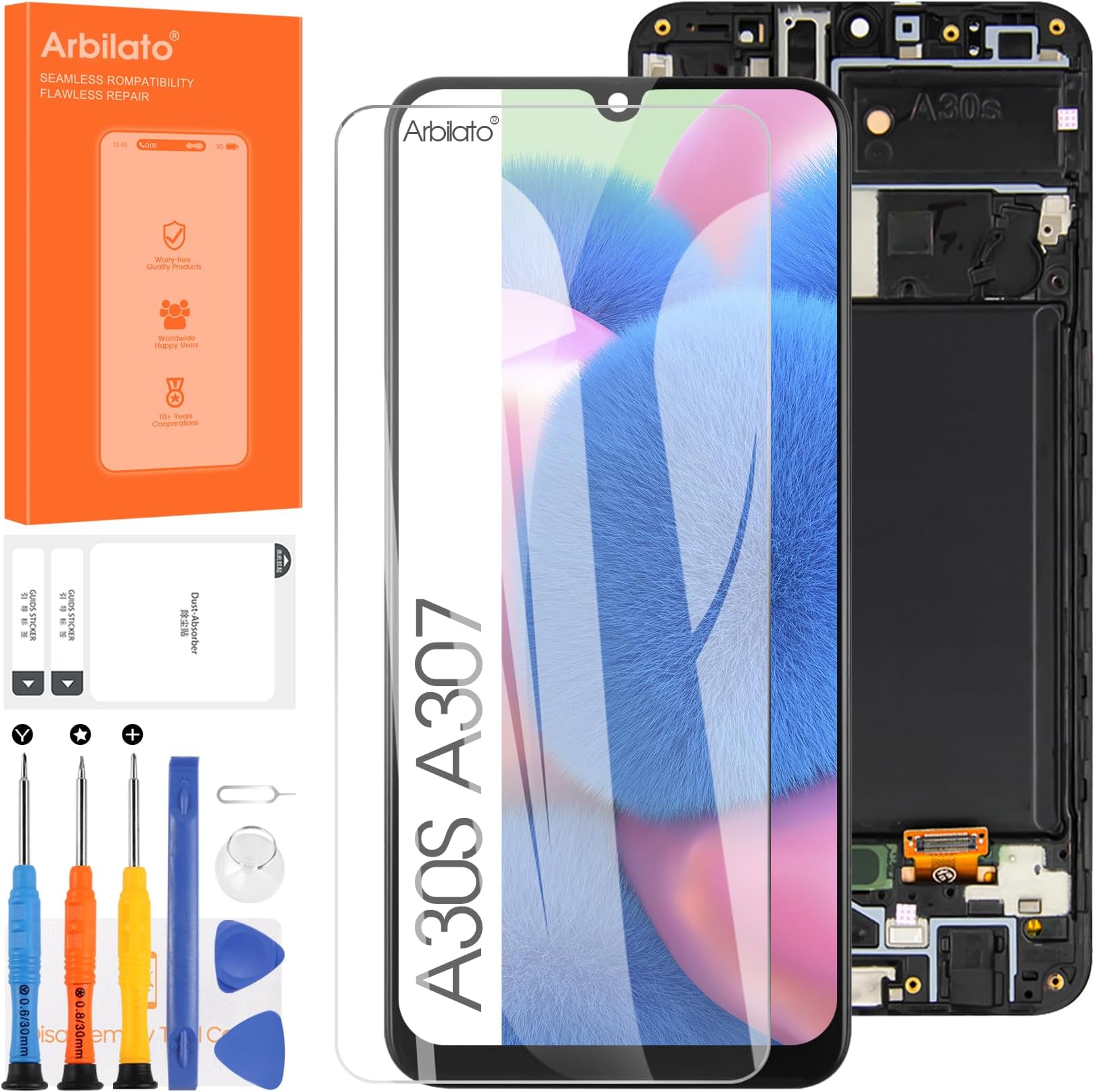 OLED Screen for Samsung Galaxy A30S Screen Replacement for Samsung A307 LCD Screen SM-A307F,SM-A307G Touch Display Digitizer Assembly Repair Parts with Frame（Black with Figerprint Function）