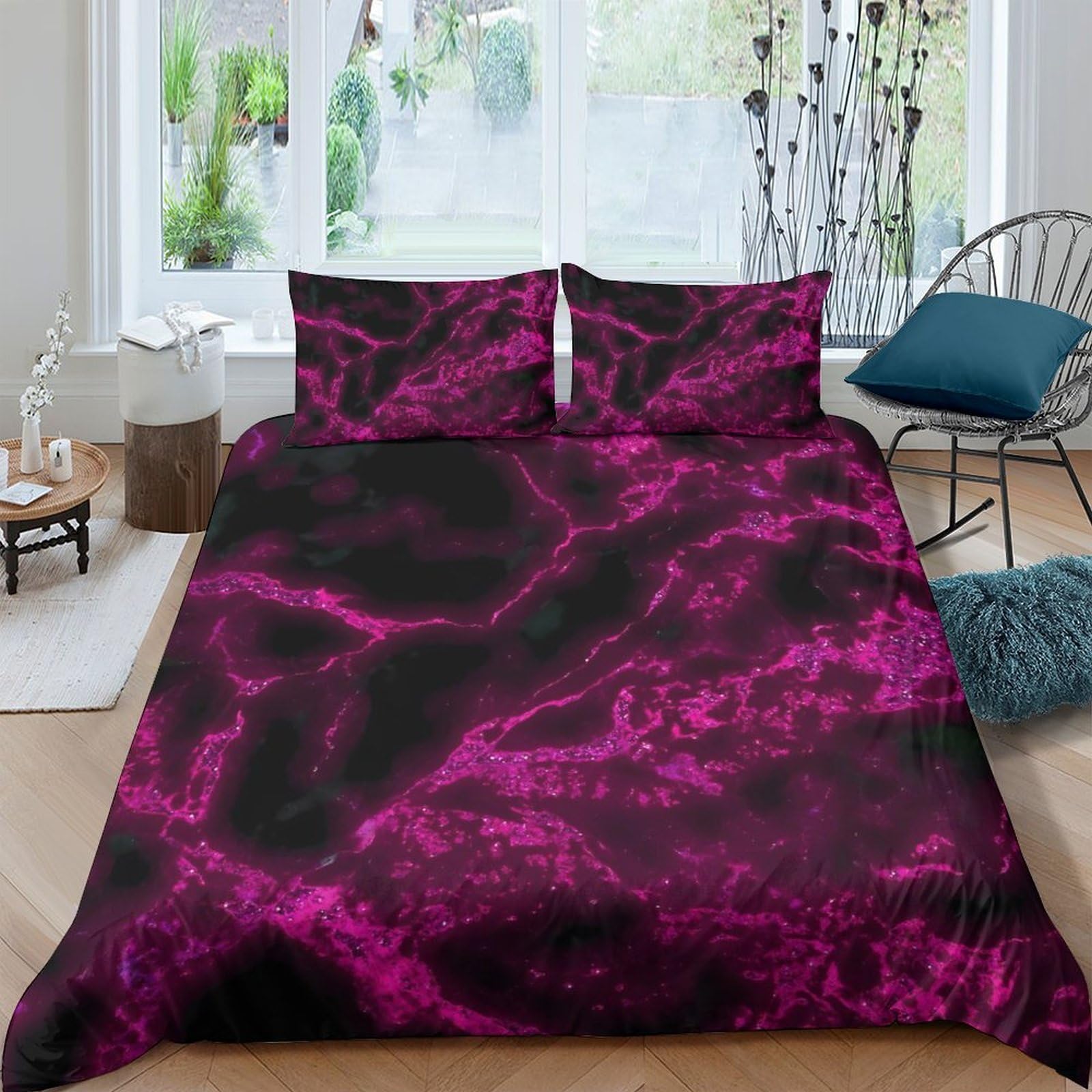 Ctjqhvkz Style-4 3D Printed Purple Marble Fitted Sheet Microfiber Soft Anti-Slip Black Lightning Mattress Cover Bedroom Home Decor Single（135X200cm）
