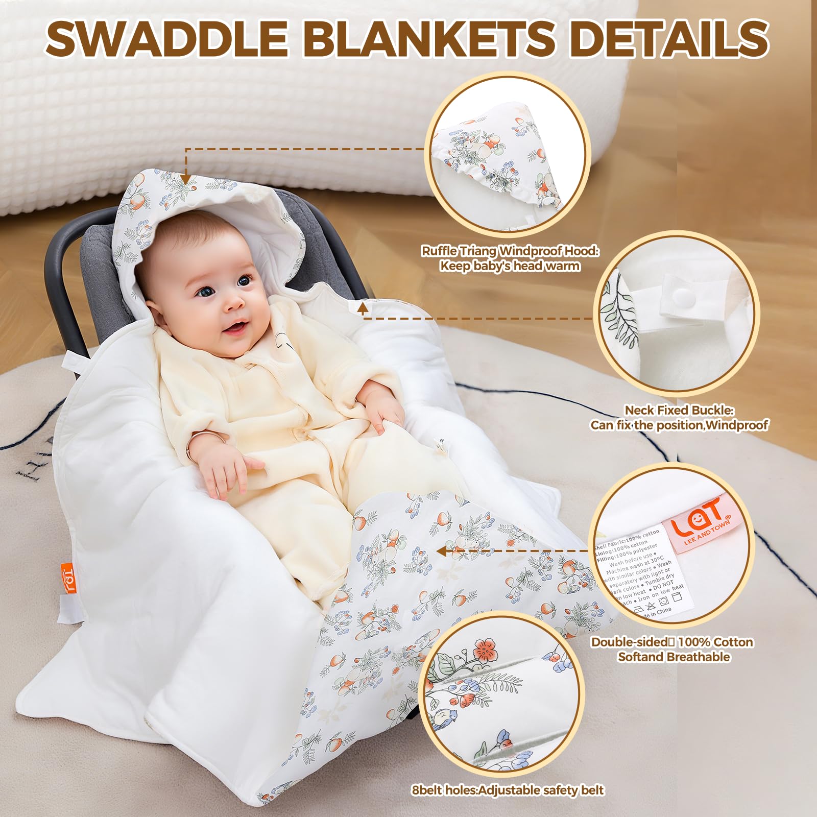 LAT Coperta Ovetto per Neonati, 90 * 90cm Universale Coperta per Passeggino con Capucio, Cotone Copertina Invernale per Ovetto Passeggino Seggiolino Auto Carrozzina (Coniglio) (Confezione da 2)