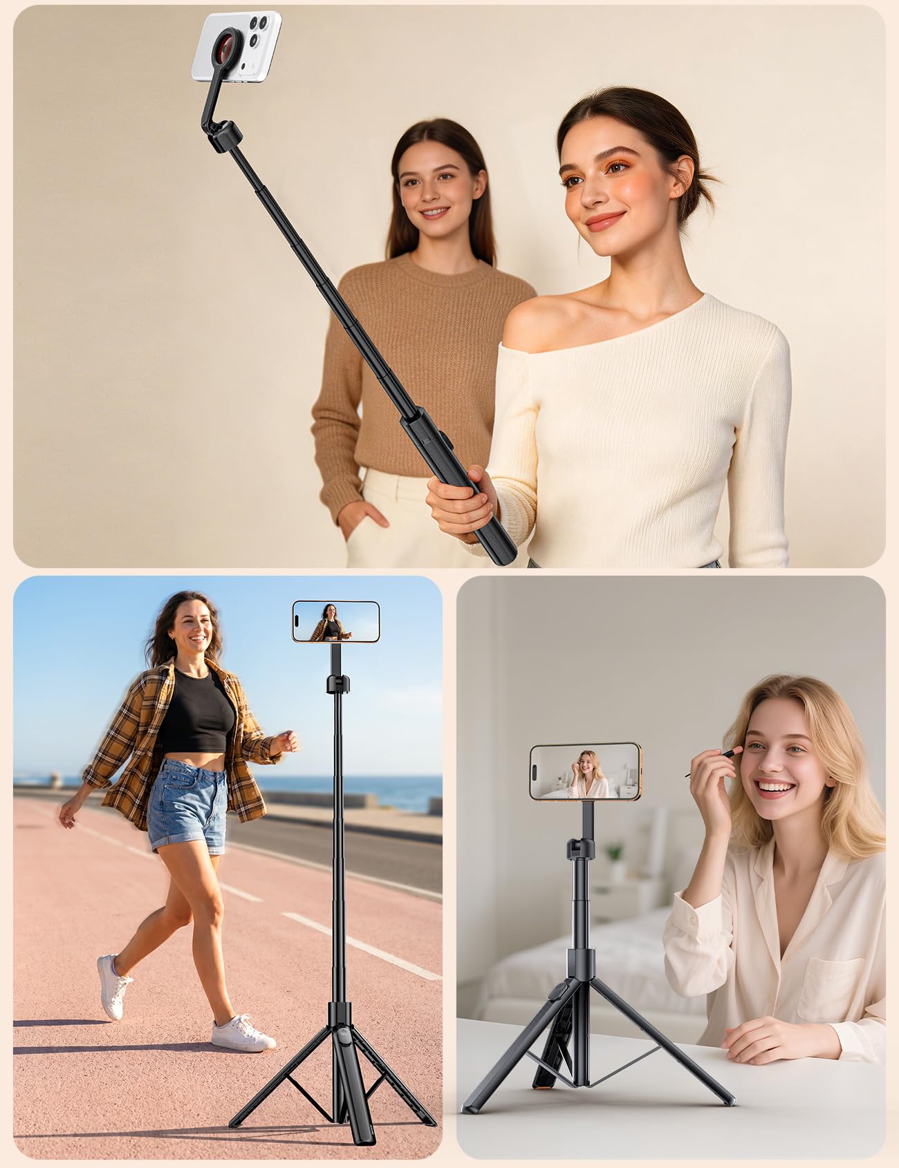 ANXRE 180 cm Magnétique Trepied Smartphone,Perche a Selfie,Kits Photo Vidéo