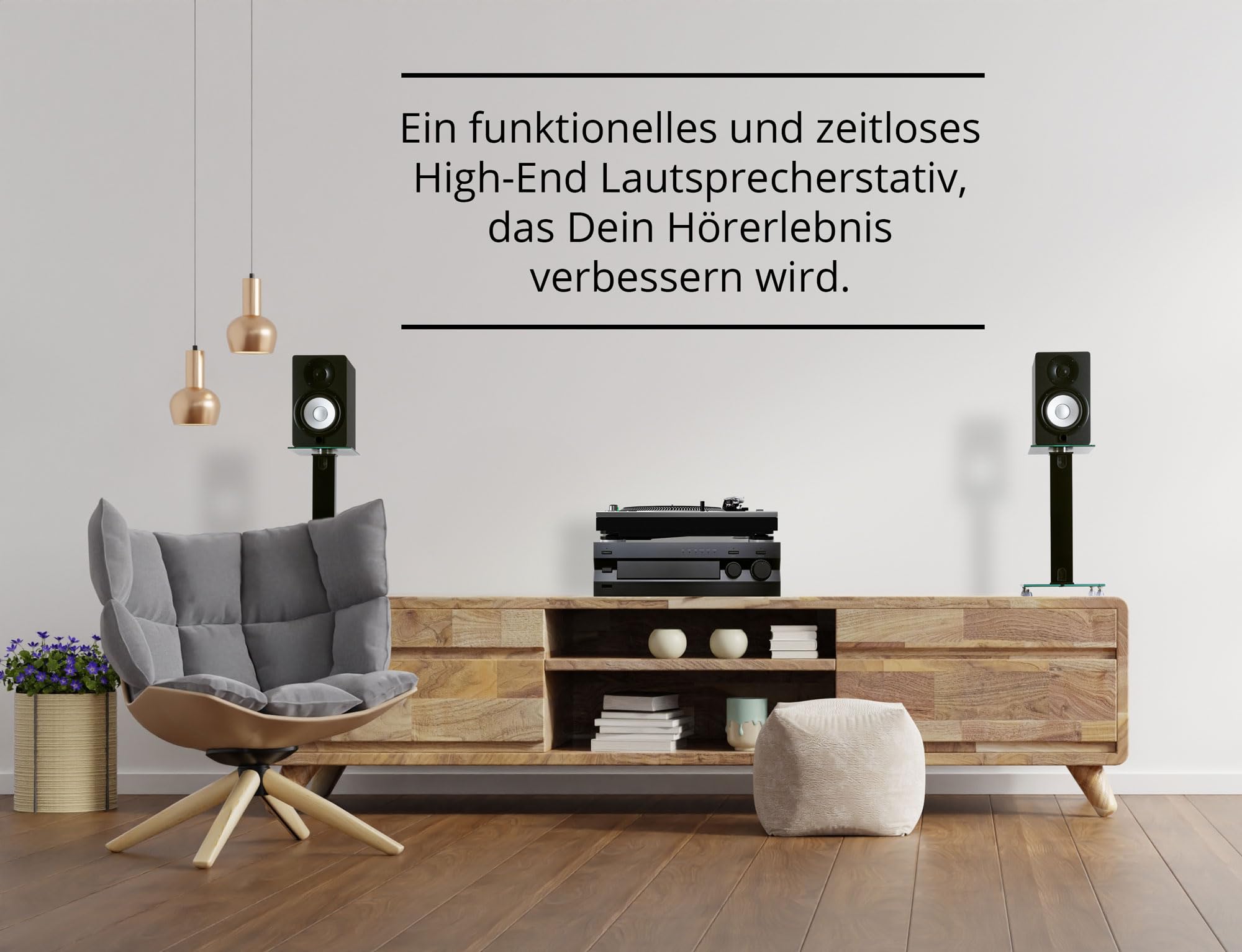Pronomic SLS-282 BK Lautsprecher Stative Paar - Stilvolles Design mit 2 Glasplatten - Höhenverstellbare Spikes Plus Gummifüße - Verdeckte Kabelführung auf der Rückseite - 10 kg Tragfähigkeit