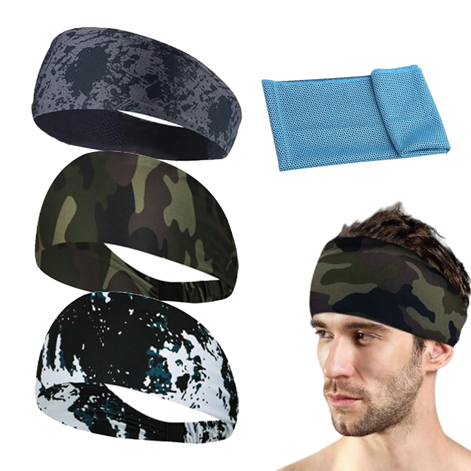 Cutiolly Cinta Pelo Deporte,3pcs Cintas Deportivas para Hombre,Diadema Hombre,Elástico Cinta Pelo Deportiva,Antideslizante Cinta Pelo,Hombre Absorbe Sudor Headband,Refrigeración de Microfibra