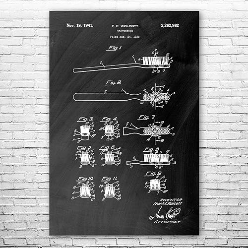 Miniatura 6 de Póster de cepillo de dientes de la Tierra de patente, decoración del baño, estudiante dental, regalo de dentista, arte de pared del baño, regalos de