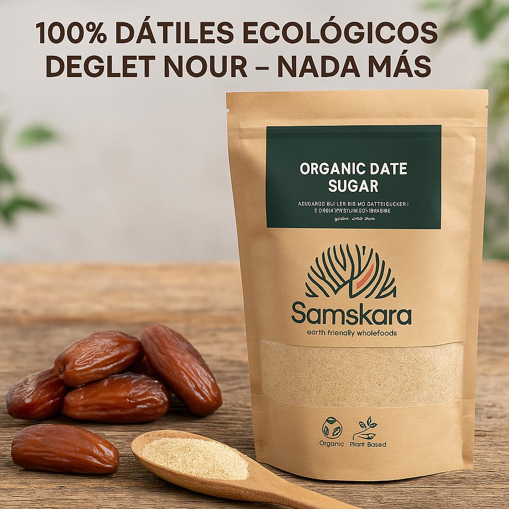 Azúcar de Dátil Ecológica BIO | Samskara | Endulzante Natural en Polvo | Dátil en Polvo Comercio Justo | Sustituto Azúcar Blanco | Dátiles Organic Dates Sugar (500 gr)