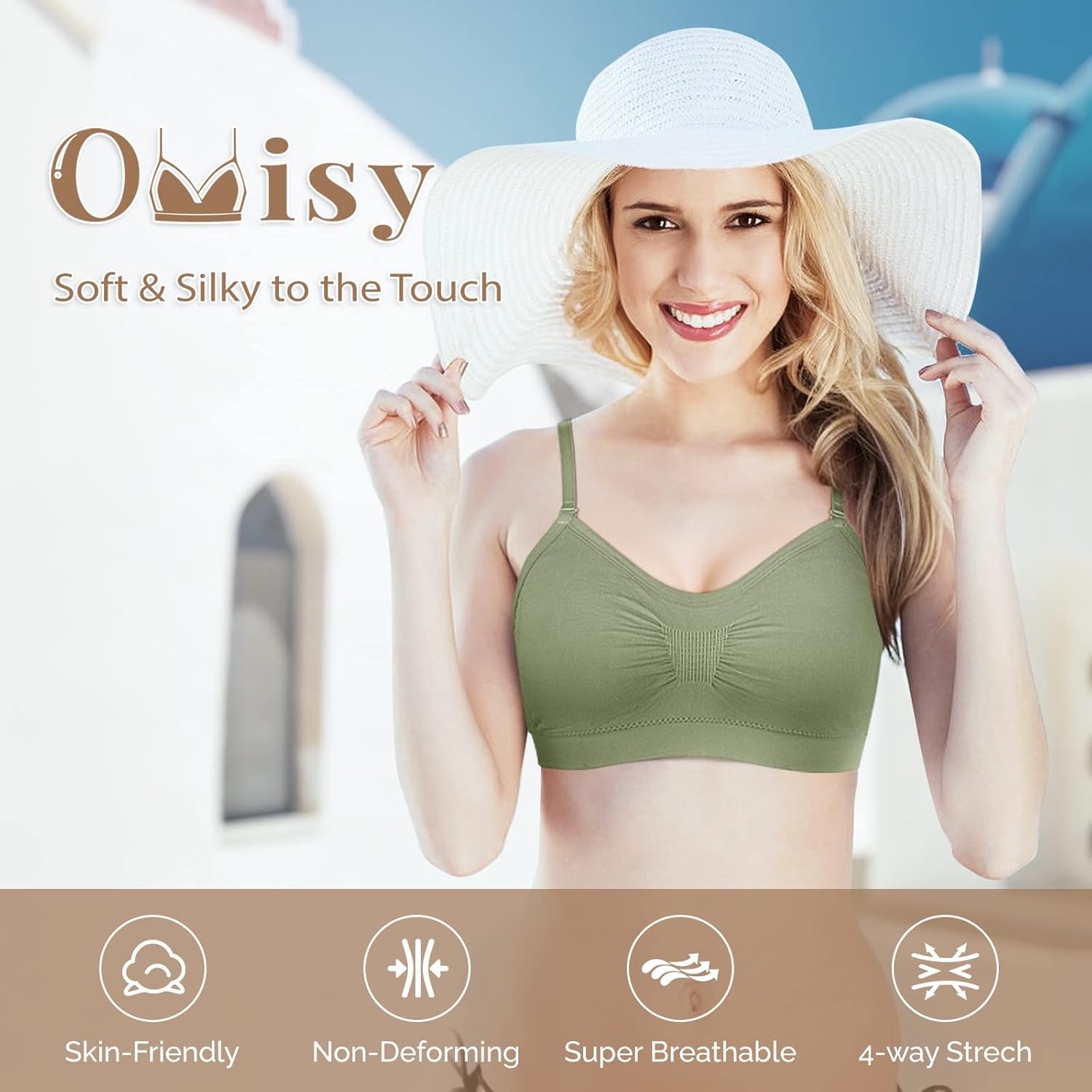 Omisy 4 Pieces V Neck Padded Bralette Cami Bra Wireless Tank Top Sports Bra with Adjustable Straps - Image 4