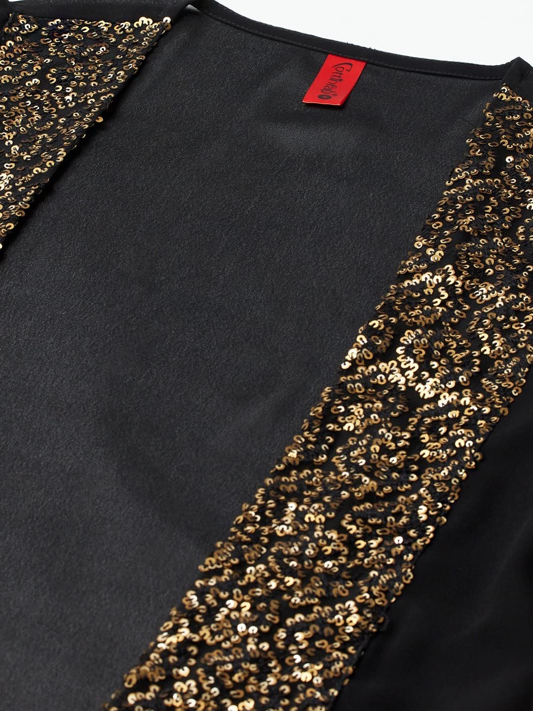 Cottinfab Women Black & Golden Embalished Long Dress with Palazzos Clothing Set, A-Line, Medium 3