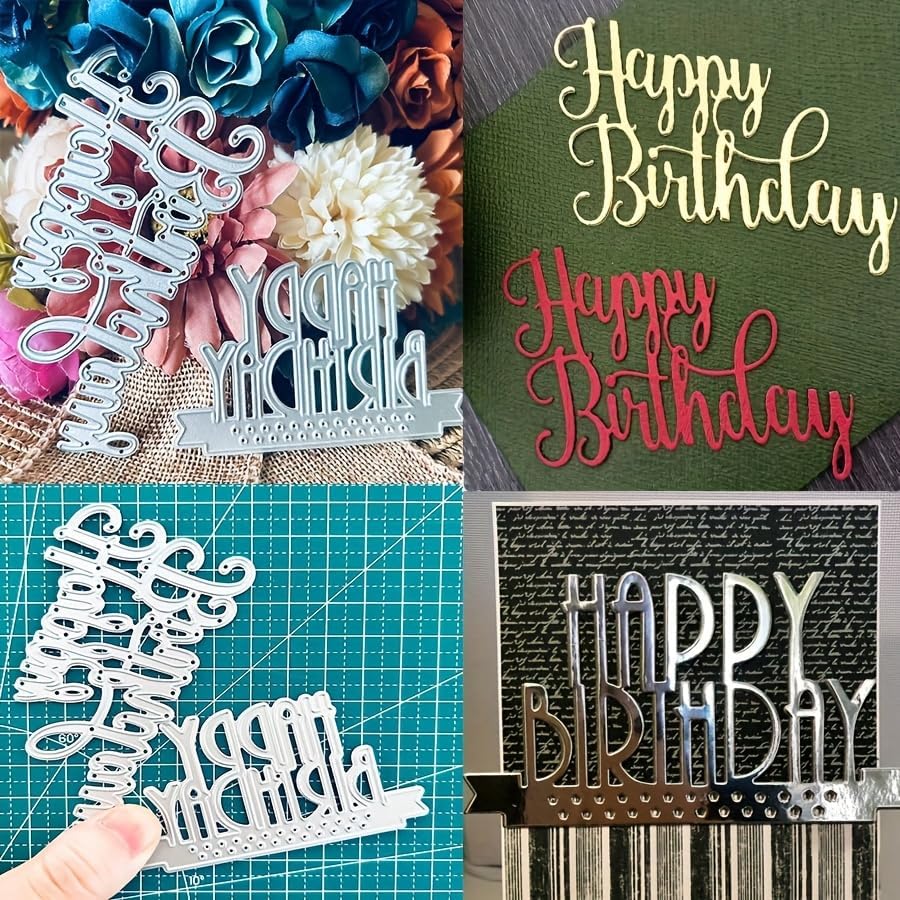 2Pcs Happy Birthday Dies Cuts for Card Making, Cutting Dies, Metal Die Cutting Mold, Scrapbooking Dies, DIY Etched Embossing Stencil for Craft