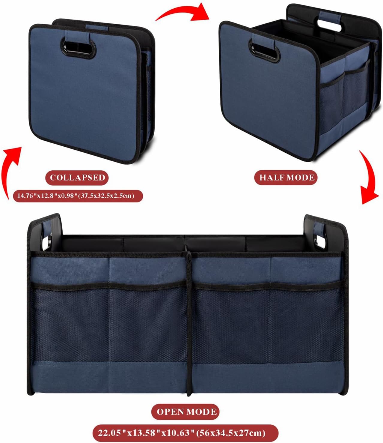 Vogano Car Trunk Organizer for Car SUV, Collapsible Multi-Compartment Car Organizers Foldable 600D Oxford Polyester (blue)
