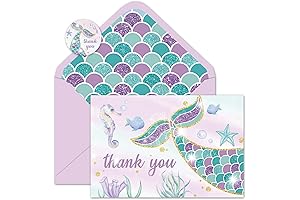 Whaline Purple Mermaid Party Thank You Cards with Envelopes
